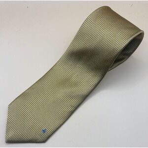 Brooks Brothers Mens Silk Necktie Golden Geometric Pattern Blue Logo Accent 59"